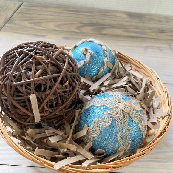 DECORATIVE BASKET Nautical Beach Coastal Centerpiece Filler Orbs Balls Wicker - Picture 9 of 11